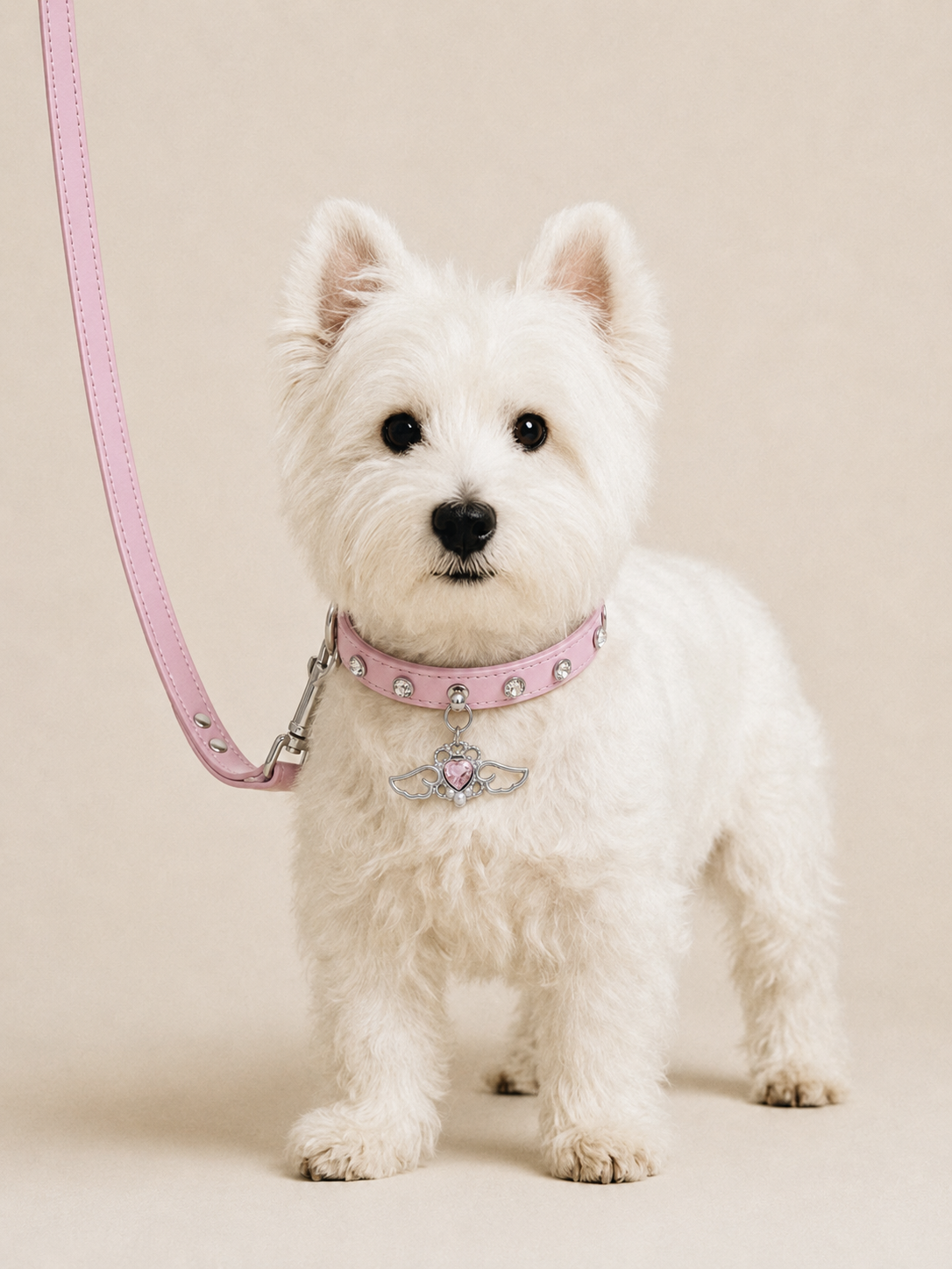 Angel Heart Rhinestone Dog Collar with Wing Charm